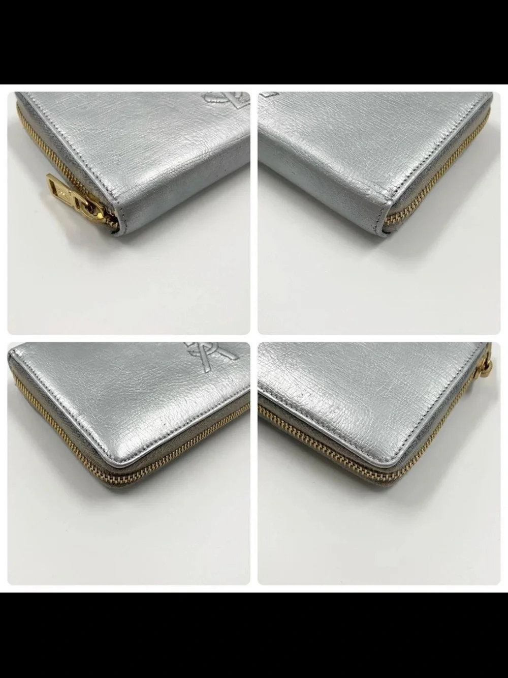Saint Laurent Metallic Silver Leather Zip Wallet